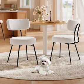 Conjunto de 2 cadeiras de sala de jantar com superfície em velo branco creme