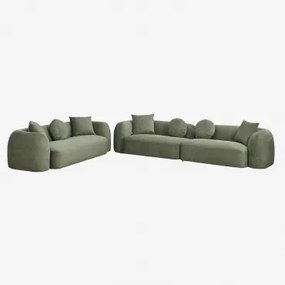 Conjunto De Sala Com Sofá Modular De 2 Peças E Sofá De 3 Lugares Em Chenille Coco Chenille Verde Sálvia - Sklum