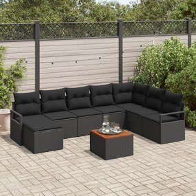 Conjunto de Sofá de Jardim de 9 Peças com Almofadas Preto Rattan Sinté