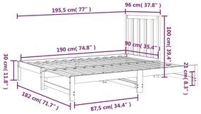 Estrutura sofá-cama de puxar 2x(90x190) cm pinho maciço branco