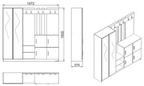 Hall Stand DD9 – Pinho Atlântico/Antracite – 187,2 cm x 180 cm x 37,5