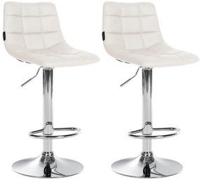 Conjunto de 2 bancos altos Jerry em couro sintético com estrutura cromada 87-108,5 x 43 x 46,5 cm Branco