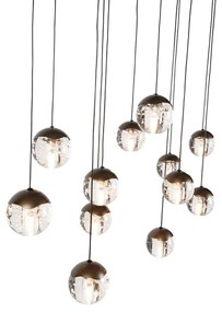 Candeeiro de suspensão design bronze escuro com vidro transparente 12 luzes - Inge
