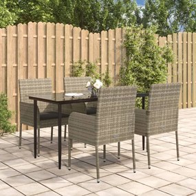 5 pcs conjunto jantar jardim c/ almofadões vime PE preto/cinza