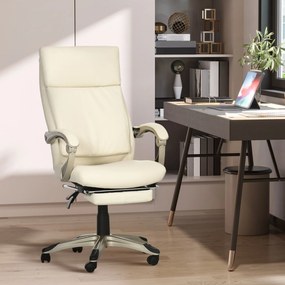 Cadeira de Escritório Ergonômica Cadeira de Escritório Reclinável Estofada em PU com Altura Ajustável Giratória e Apoio para os Pés Retrátil para Escr