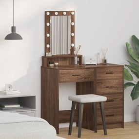 Mesa de Maquiagem vidaXL com Luzes LED Castanho Carvalho 50x41x140 cm