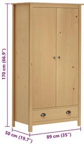 Roupeiro 2 portas Hill 89x50x170 cm pinho maciço