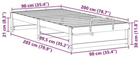 Estrutura de Cama com Alças Castanho 90 x 200 cm