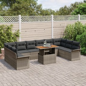 Conjunto de Sofá de Jardim vidaXL 11 Peças com Almofadas Cinza Polirra