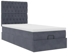 Estrutura cama otomana colchões 90x190cm veludo cinzento escuro