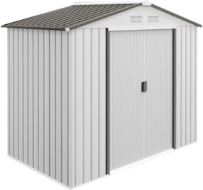 Abrigo de Jardim 213x130x185cm Abrigo de Jardim Metálico de Exterior com 2 Portas Deslizantes e 4 Janelas Branco e Cinza