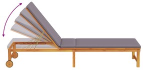 Espreguiçadeira com almofadas cinza claro de madeira sólida de acácia