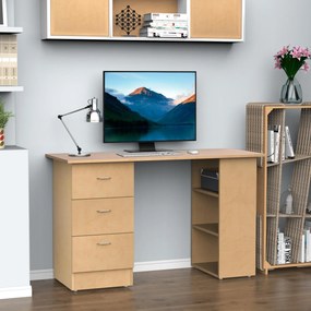 Secretária com 3 gavetas e 3 prateleiras abertas 120 x 49 x 72 cm madeira clara