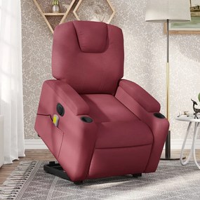vidaXL Poltrona elevatória de massagens elétrica tecido vermelho tinto