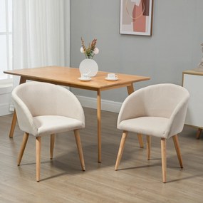 Conjunto de 2 cadeiras - Pernas inclinadas e afiladas em madeira de borracha - Assento, encosto e braços ergonómicos, acabamento em linho bege