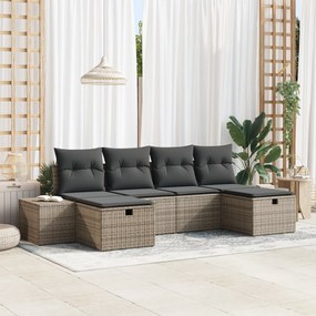 Conjunto de Sofá de Jardim de 6 peças com Almofadas Cinza Rattan PE