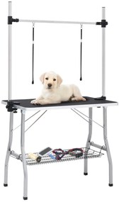 Mesa de grooming ajustável para cães com 2 laços e cesto