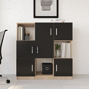 Armário Multiusos VO7 – Carvalho/Preto – 119,9 cm x 121,8 cm x 37,6 cm