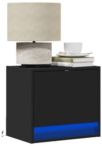 vidaXL Mesa de cabeceira de parede com luzes LED preto