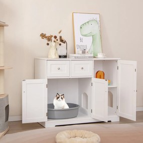 Móvel para caixas de areia para gatos Armário lateral para lavagem oculta de gatos com 2 gavetas 3 portas Dispositivos anti-queda Branco
