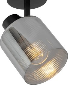 Candeeiro de teto Art Deco preto com vidro fumê ajustável - Laura