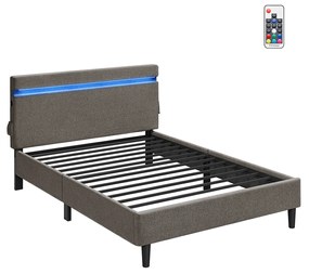 Cama de casal metálica 140 x 200 cm Iluminação LED e Portas USB e TYPE-C cinzento escuro