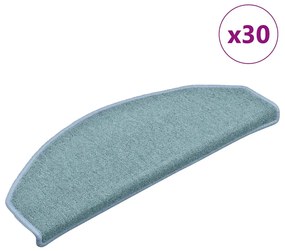 vidaXL Tapetes de escada 30 peças 65x24x4 cm azul-marinho meio redondo grande