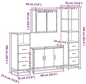 4 pcs Conjunto móveis casa de banho madeira proc. cinza sonoma