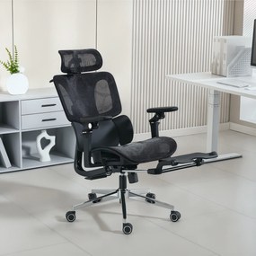 Cadeira de escritório ergonómica com braços 6D, encosto para a cabeça e profundidade do assento ajustáveis, 67 x 71 x 133 cm, preta