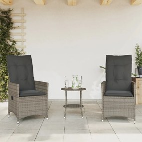 3 pcs conjunto bistrô com almofadões vime PE cinza