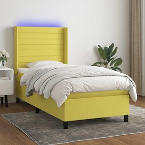 vidaXL Cama box spring c/ colchão e LED 90x200 cm tecido verde