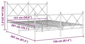 Estrutura de cama com cabeceira e pés 150x200 cm metal branco