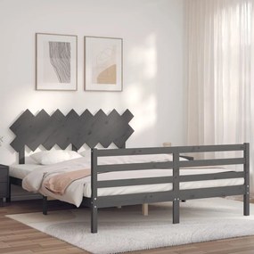 3195298 vidaXL Estrutura de cama com cabeceira 160x200 cm madeira maciça cinza