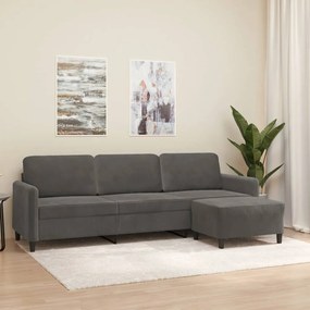 3153578 vidaXL Sofá de 3 lugares com apoio de pés 210 cm veludo cinza-escuro