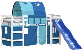 Cama alta para criança com túnel 80x200 cm pinho maciço azul