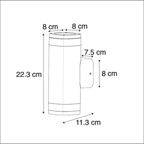 Candeeiro de parede exterior moderno quadrado 2 cinza escuro claro - Fox Moderno