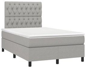 Cama box spring c/ colchão e LED 120x190 cm tecido cinza-claro