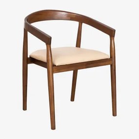 Pack De 2 Cadeiras De Jantar Com Braços Em Madeira De Teca E Pele Visby Crema Vintage - Sklum