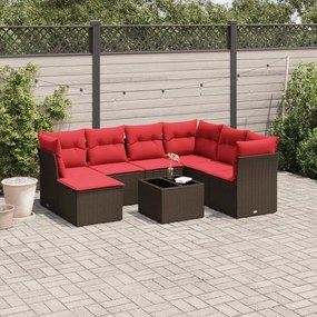 vidaXL 8 pcs conjunto sofás de jardim c/ almofadões vime PE castanho