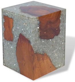 Banco em madeira de teca maciça e resina 30x30x40 cm