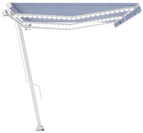 Toldo retrátil manual com LED 600x350 cm azul e branco