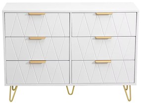 Cómoda com 6 Gavetas – Faro – 100x34x58 cm – Branco e Dourado - Design