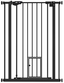 Pawhut Barreira de Segurança para Animais de 104 cm Porta Automático Travamento Duplo Sem Perfuração de 74-80 cm em Aço Preto | Aosom Portugal