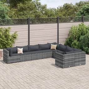 vidaXL 9 pcs conjunto sofás p/ jardim com almofadões vime PE cinzento