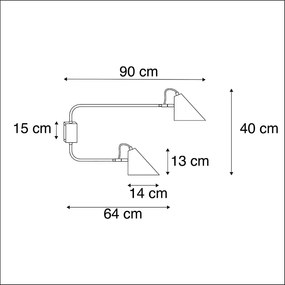 LED Candeeiro de parede inteligente preto 2 luzes ajustável incl. Wifi A60 - Lune Retro