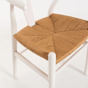 Cadeira Mariachi com Assento em Vime e Madeira de Bétula - Branco - De