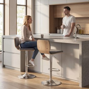 Conjunto de 2 bancos de bar, com altura ajustável, encosto e apoio para os pés, giratórios a 360°, 41 x 47,5 x 81-102 cm, cinzento