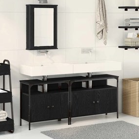 vidaXL Móveis para Banheiro com porta 3 pcs Preto 80 x 30 x 60 cm