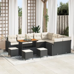 Conjunto de Sofá de Jardim vidaXL de 13 Peças com Almofadas Preto Ratt