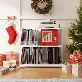 Suporte para gira-discos 83 x 36 x 76,5 cm de 3 níveis e para discos de vinil com capacidade para 300 álbuns com 3 divisórias Branco